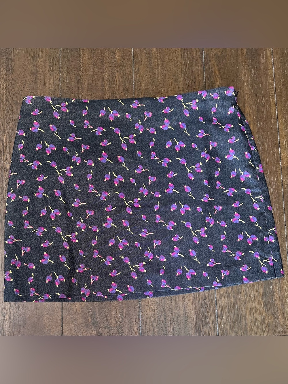 Express Floral Mini Skirt | Dark Wash Denim Look | Size 9/10